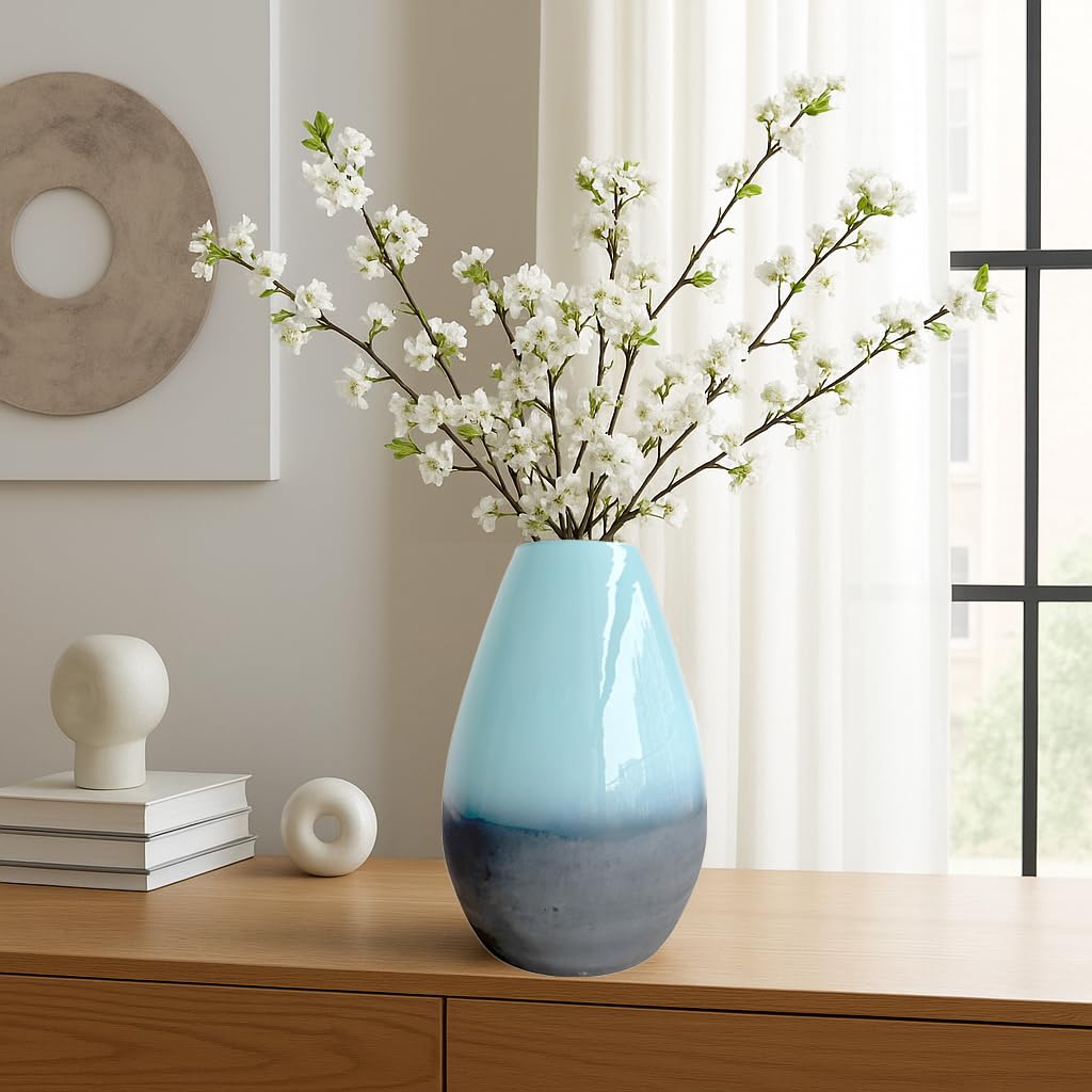 Two-Tone Glass Modern Contemporary Vase || 9.75 inches*7 inches (Blue)
