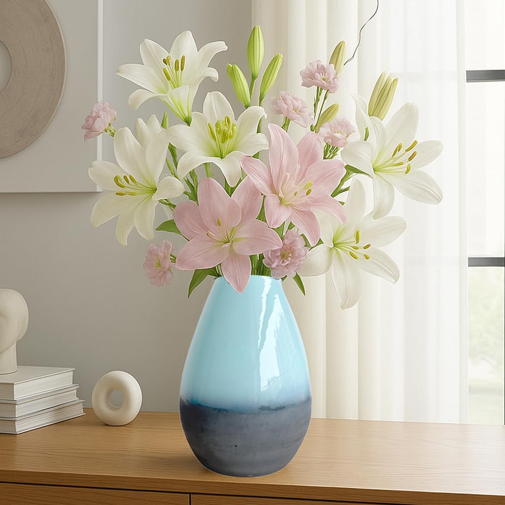 Two-Tone Glass Modern Contemporary Vase || 9.75 inches*7 inches (Blue) - Image 2