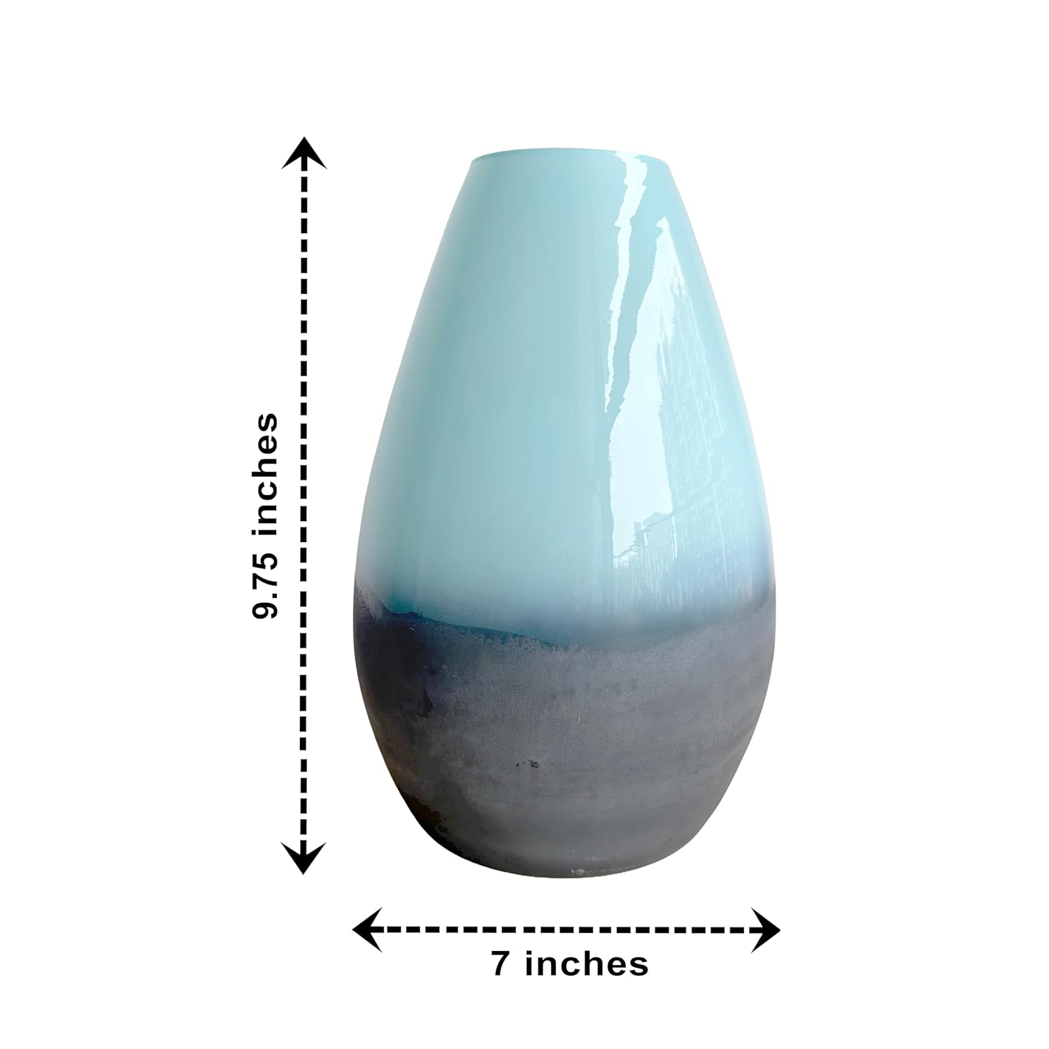 Two-Tone Glass Modern Contemporary Vase || 9.75 inches*7 inches (Blue) - Image 3