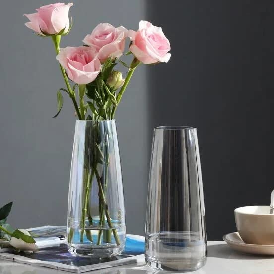 The Purple Tree Tapered Glass Round Vase for Home Decor Center Table Bedroom Living Room and Office Decoration (Pack of 1, Crystal Clear) Flower Vase, Decorative vase, Home Decor