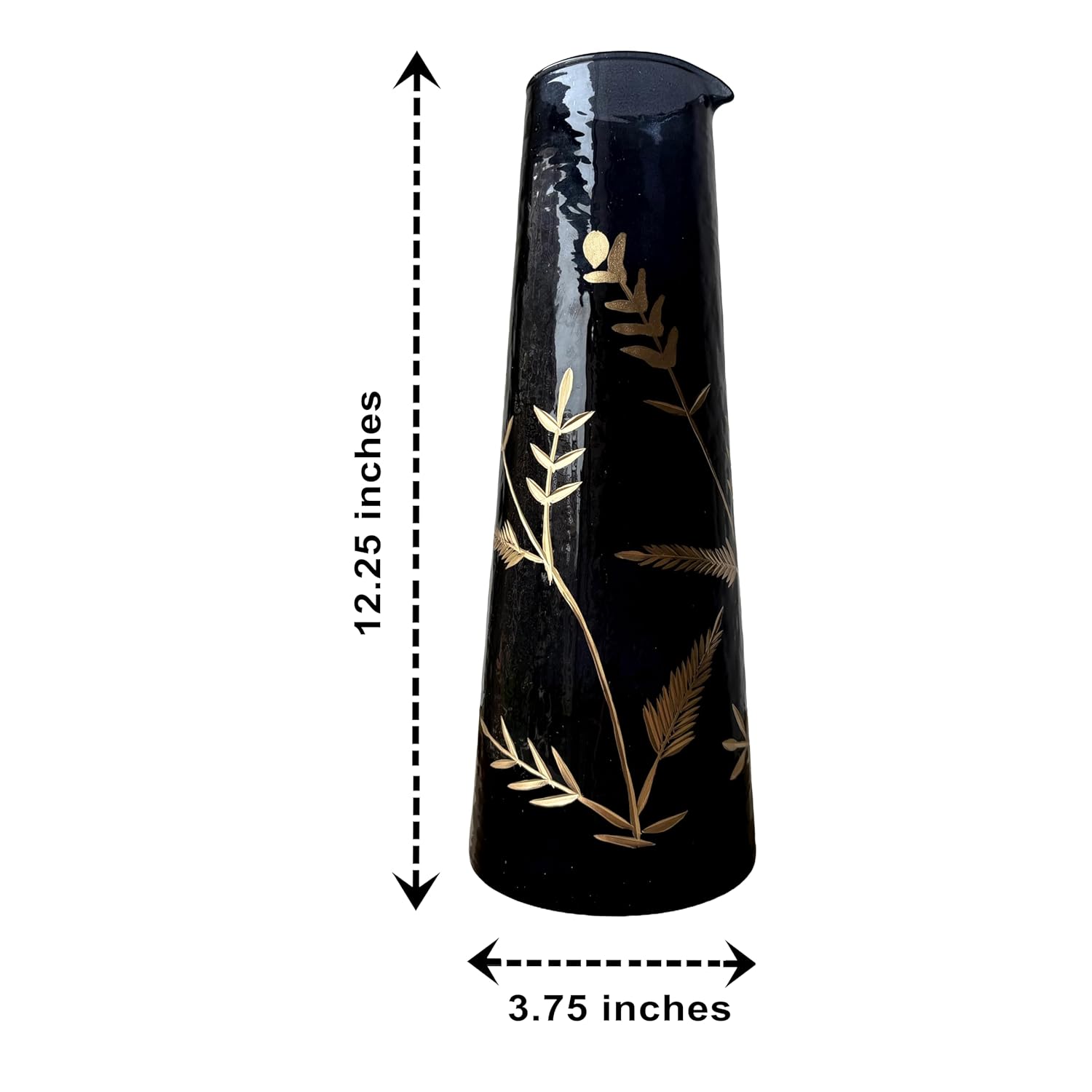 Luxury Transparent Glass Flower Vase with Hand Etched Golden & Silver Leaf Detailing – Modern Home Décor Accent (Black) - Image 4