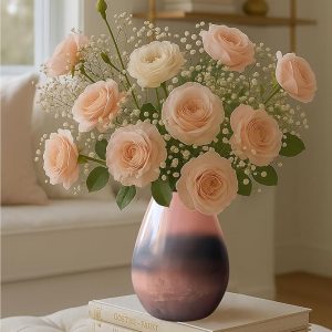 Two-Tone Glass Modern Contemporary Vase || 9.75 inches*7 inches (Pink)