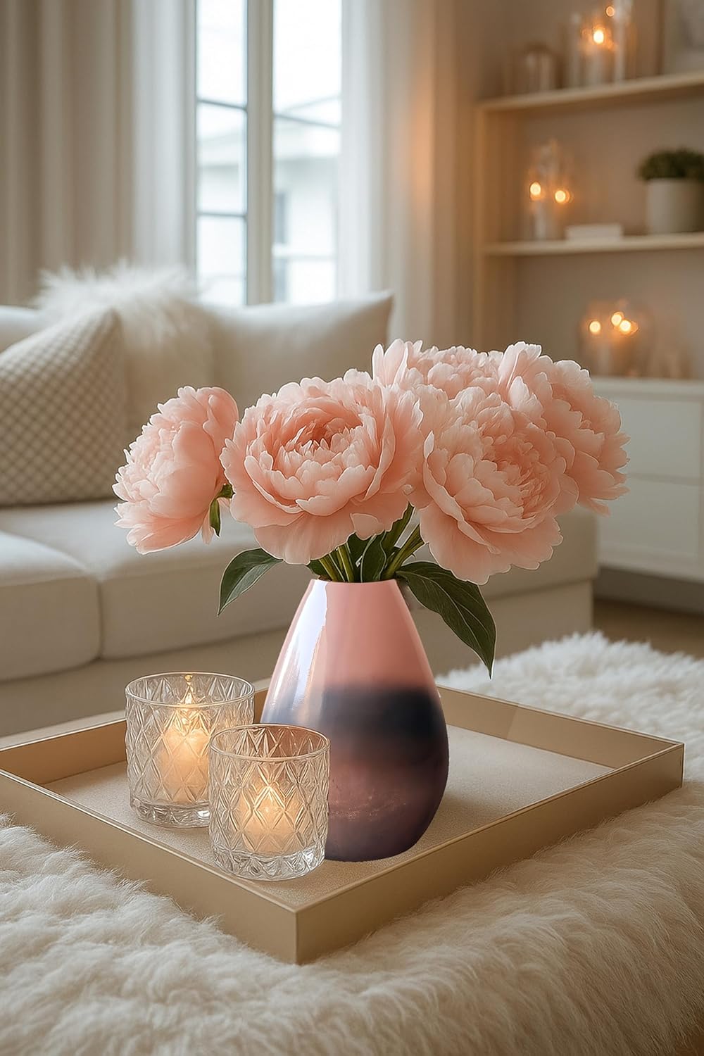 Two-Tone Glass Modern Contemporary Vase || 9.75 inches*7 inches (Pink) - Image 2